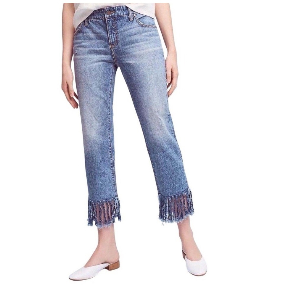 Anthropologie Pilcro and the Letterpress Boho Fringe Crop Jeans 25 EUC 0/2